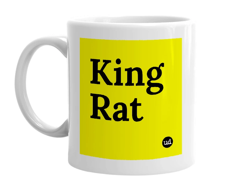 White mug with 'King Rat' in bold black letters