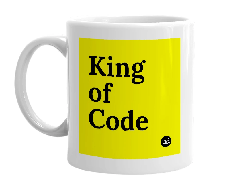 White mug with 'King of Code' in bold black letters