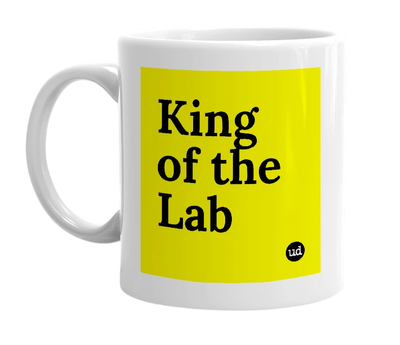 White mug with 'King of the Lab' in bold black letters