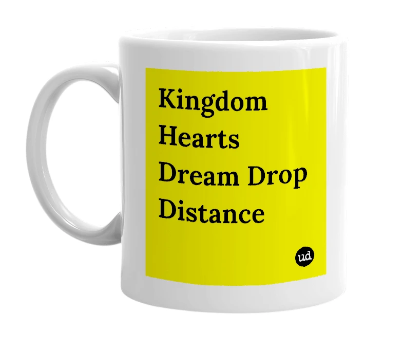 White mug with 'Kingdom Hearts Dream Drop Distance' in bold black letters