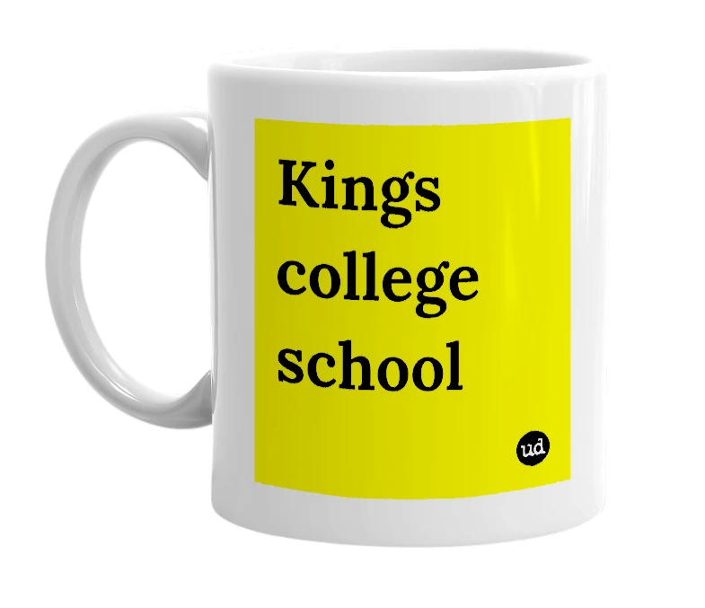 White mug with 'Kings college school' in bold black letters