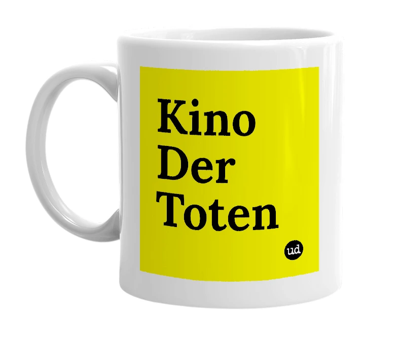 White mug with 'Kino Der Toten' in bold black letters