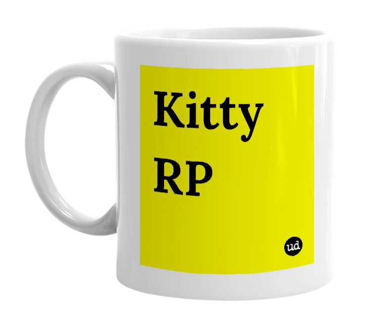 White mug with 'Kitty RP' in bold black letters