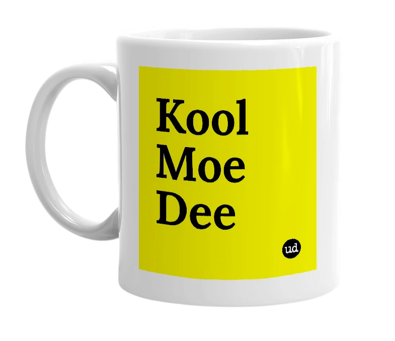 White mug with 'Kool Moe Dee' in bold black letters
