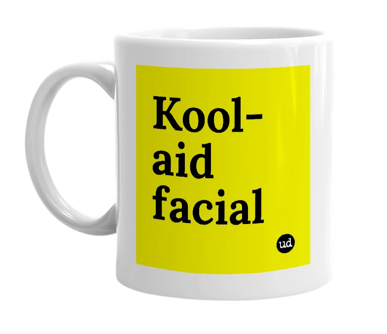 White mug with 'Kool-aid facial' in bold black letters