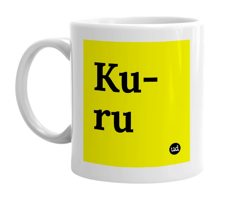 White mug with 'Ku-ru' in bold black letters