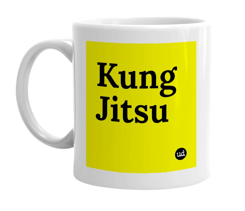White mug with 'Kung Jitsu' in bold black letters