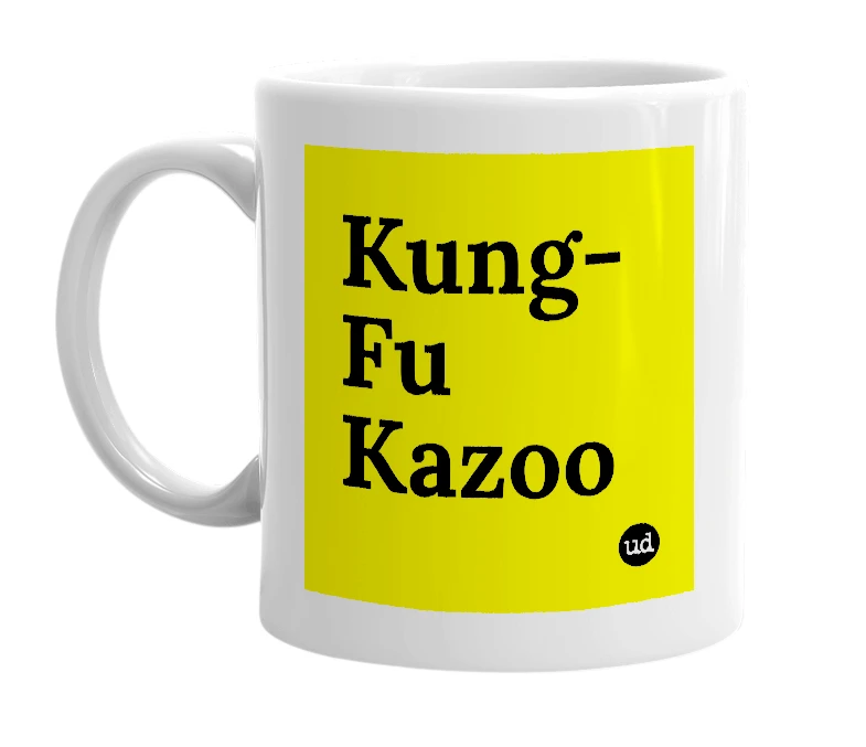 White mug with 'Kung-Fu Kazoo' in bold black letters