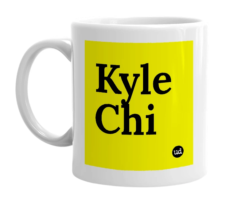 White mug with 'Kyle Chi' in bold black letters