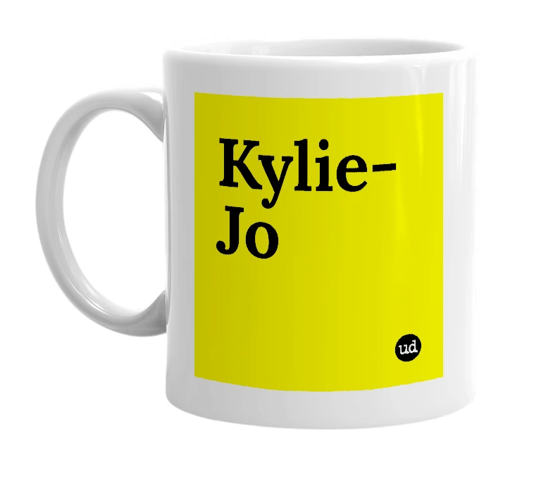 White mug with 'Kylie-Jo' in bold black letters