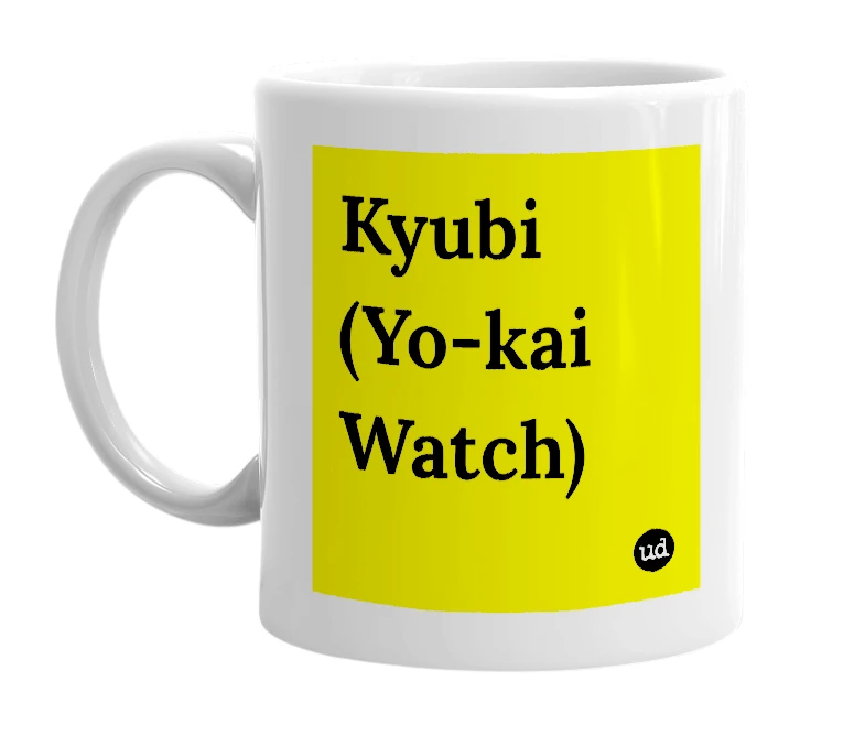 White mug with 'Kyubi (Yo-kai Watch)' in bold black letters