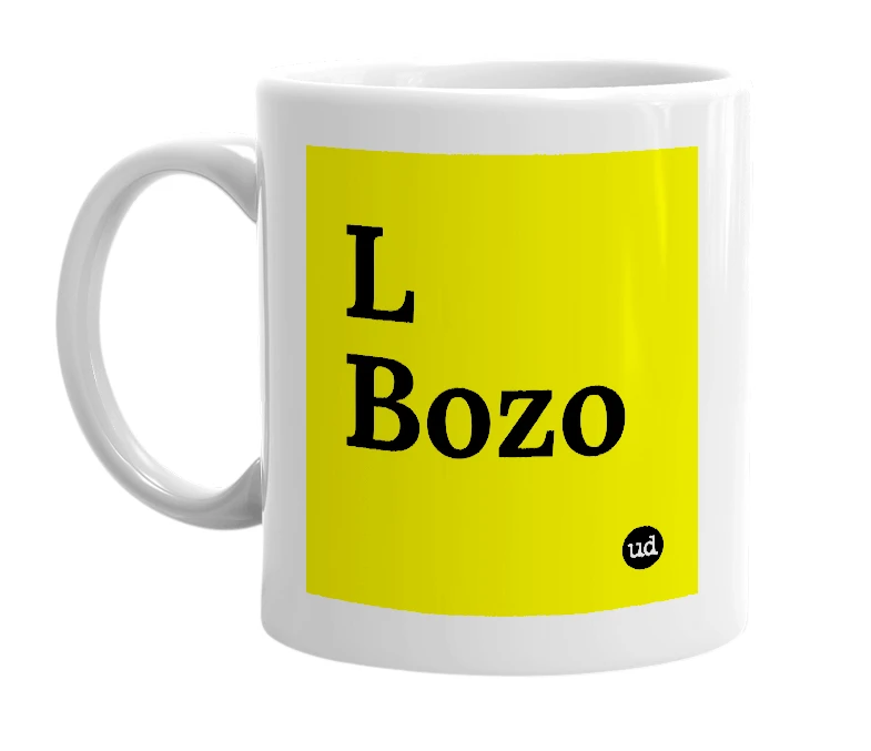 White mug with 'L Bozo' in bold black letters
