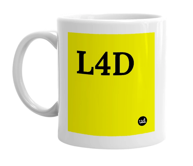 White mug with 'L4D' in bold black letters