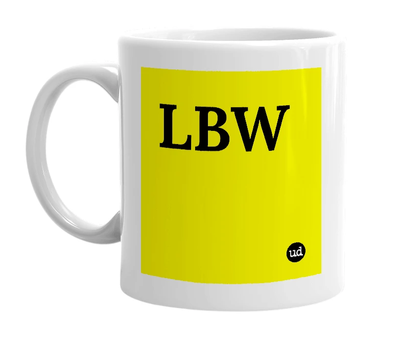 White mug with 'LBW' in bold black letters