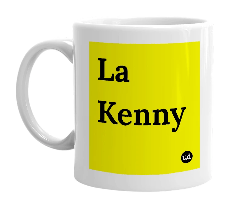 White mug with 'La Kenny' in bold black letters