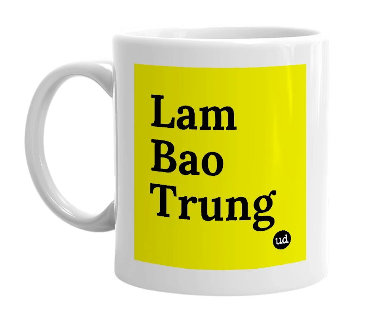 White mug with 'Lam Bao Trung' in bold black letters