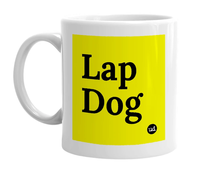 White mug with 'Lap Dog' in bold black letters