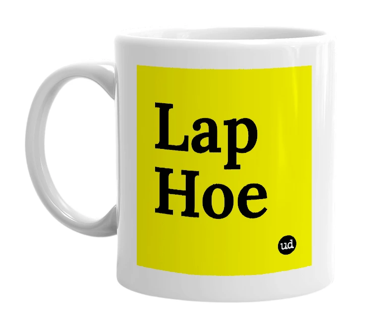 White mug with 'Lap Hoe' in bold black letters