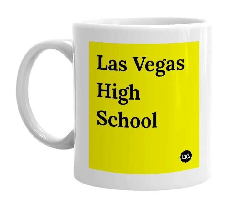 White mug with 'Las Vegas High School' in bold black letters