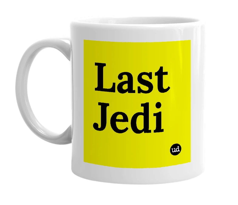 White mug with 'Last Jedi' in bold black letters