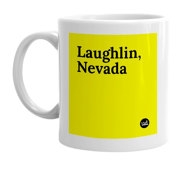 White mug with 'Laughlin, Nevada' in bold black letters