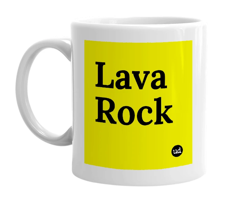 White mug with 'Lava Rock' in bold black letters