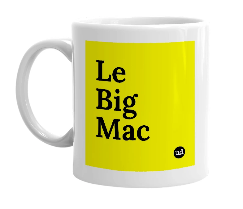 White mug with 'Le Big Mac' in bold black letters