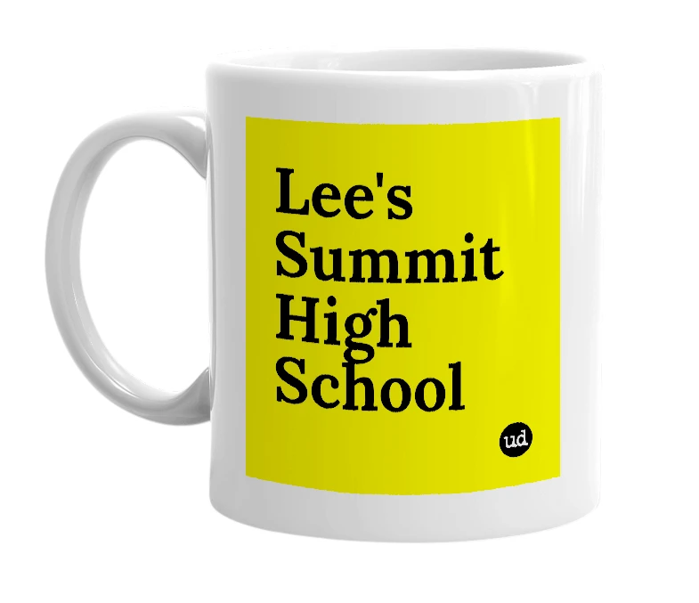 White mug with 'Lee's Summit High School' in bold black letters