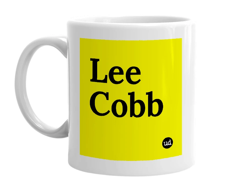 White mug with 'Lee Cobb' in bold black letters