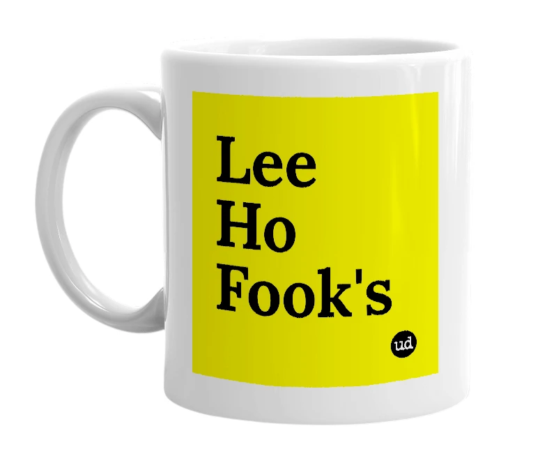 White mug with 'Lee Ho Fook's' in bold black letters