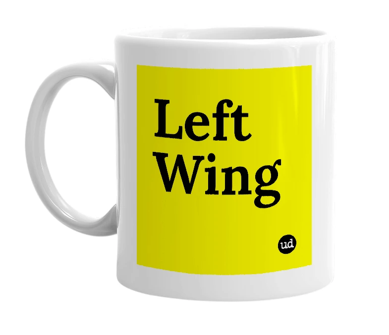 White mug with 'Left Wing' in bold black letters