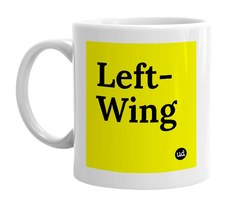 White mug with 'Left-Wing' in bold black letters