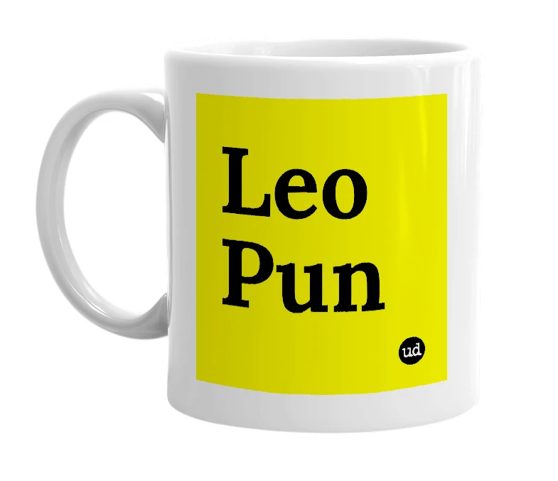 White mug with 'Leo Pun' in bold black letters