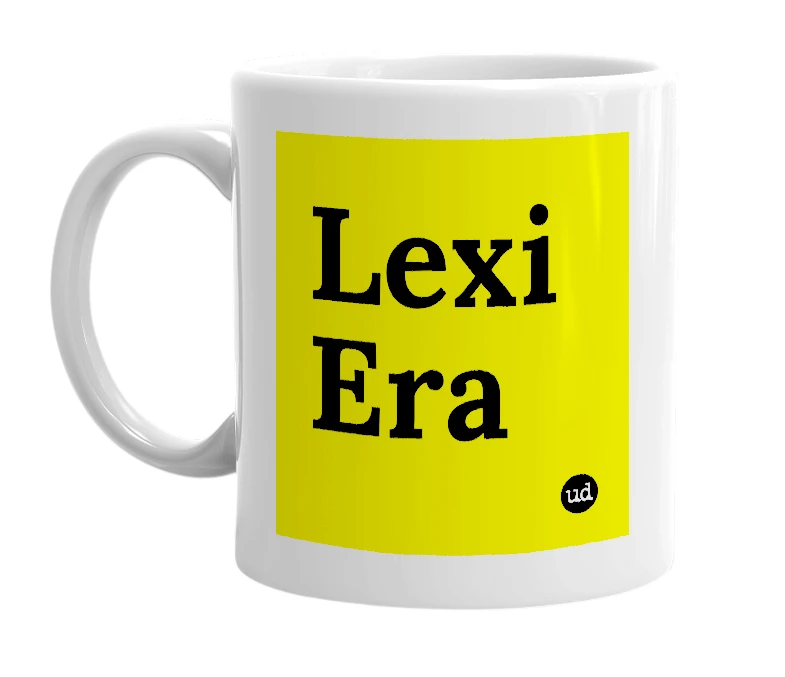 White mug with 'Lexi Era' in bold black letters