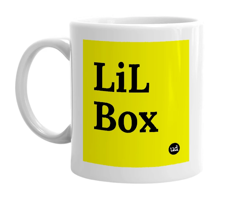 White mug with 'LiL Box' in bold black letters