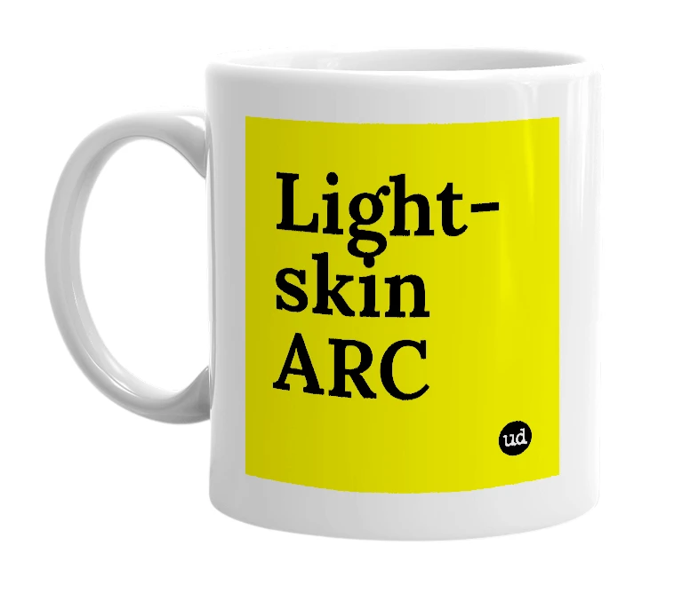 White mug with 'Light-skin ARC' in bold black letters