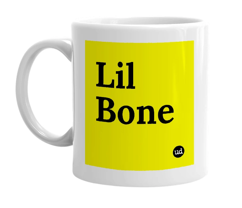 White mug with 'Lil Bone' in bold black letters
