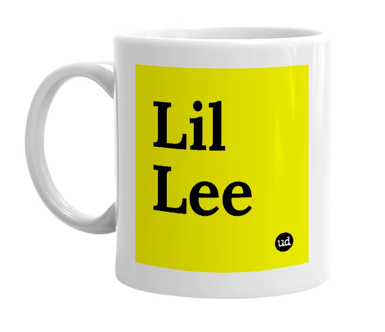 White mug with 'Lil Lee' in bold black letters