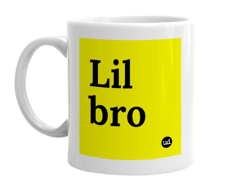 White mug with 'Lil bro' in bold black letters