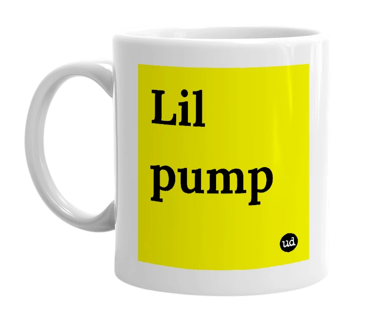 White mug with 'Lil pump' in bold black letters