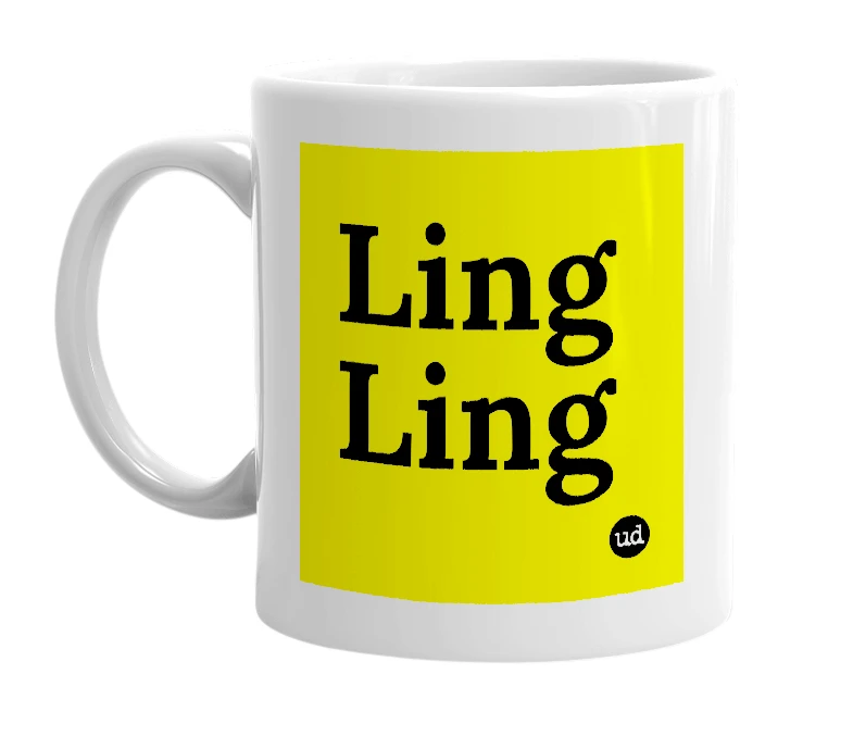 White mug with 'Ling Ling' in bold black letters