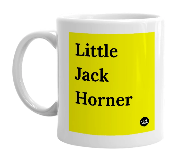 White mug with 'Little Jack Horner' in bold black letters