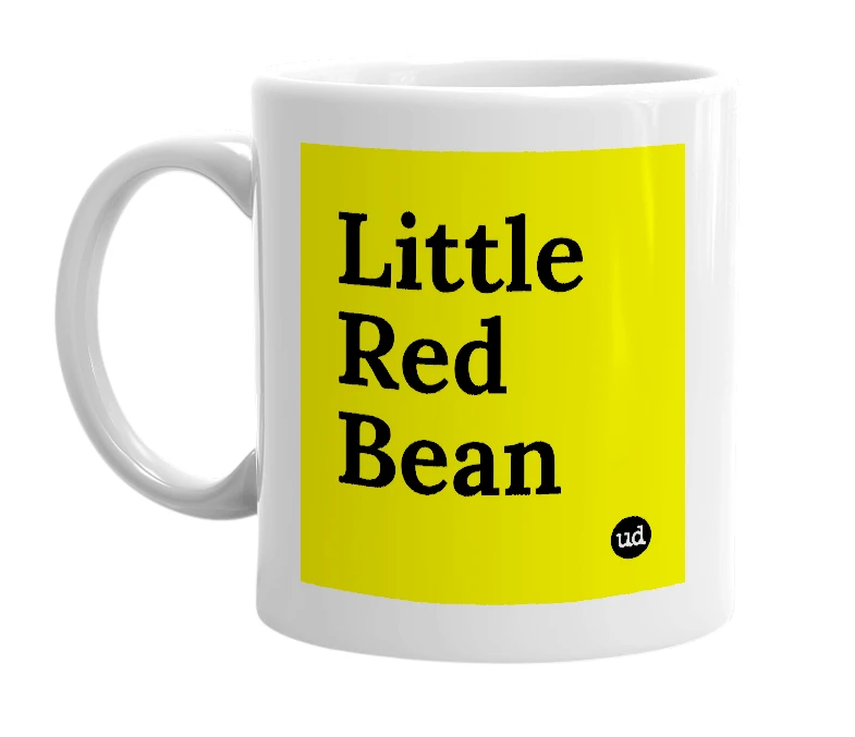 White mug with 'Little Red Bean' in bold black letters