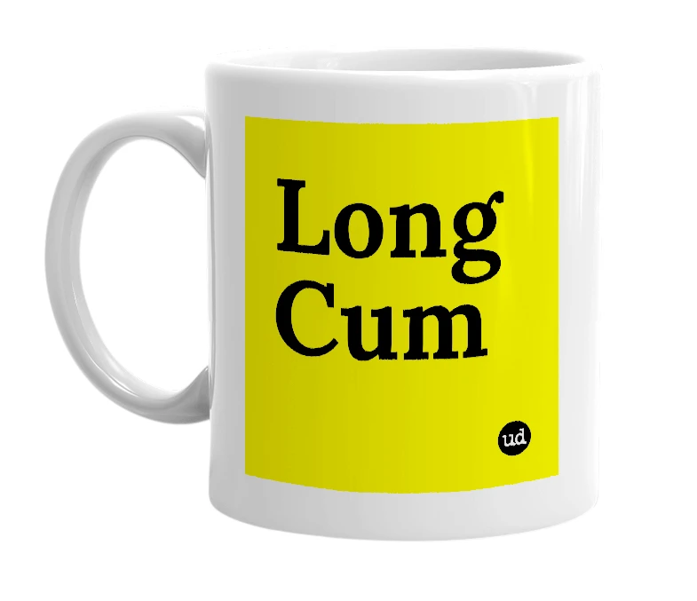 White mug with 'Long Cum' in bold black letters