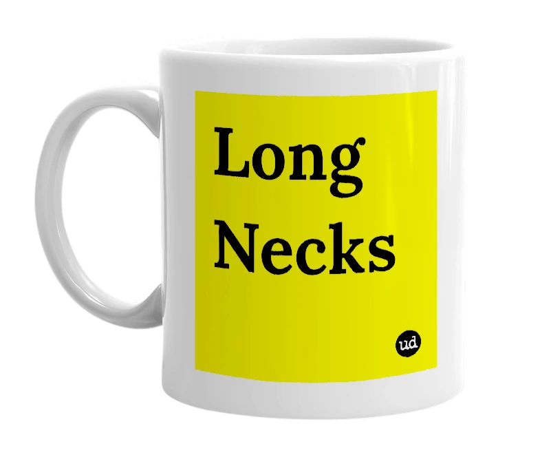 White mug with 'Long Necks' in bold black letters
