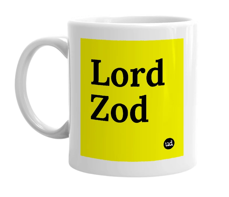 White mug with 'Lord Zod' in bold black letters