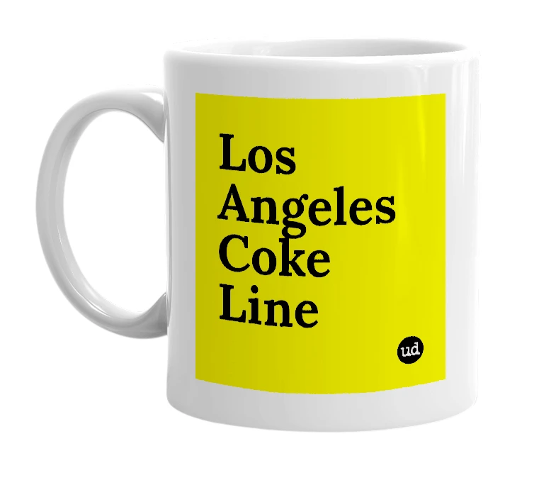 White mug with 'Los Angeles Coke Line' in bold black letters