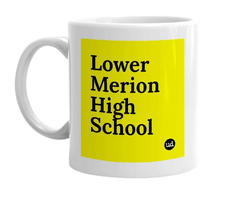 White mug with 'Lower Merion High School' in bold black letters