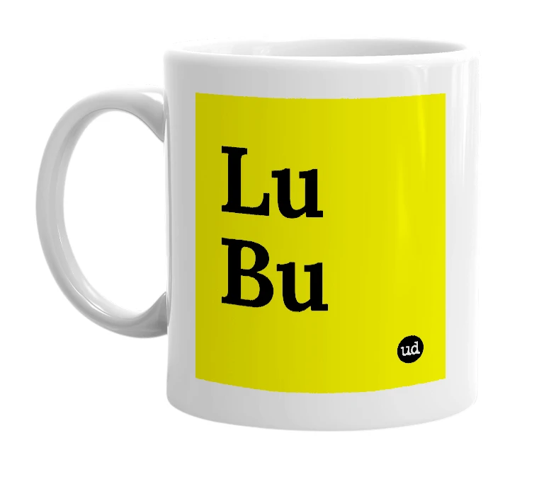 White mug with 'Lu Bu' in bold black letters