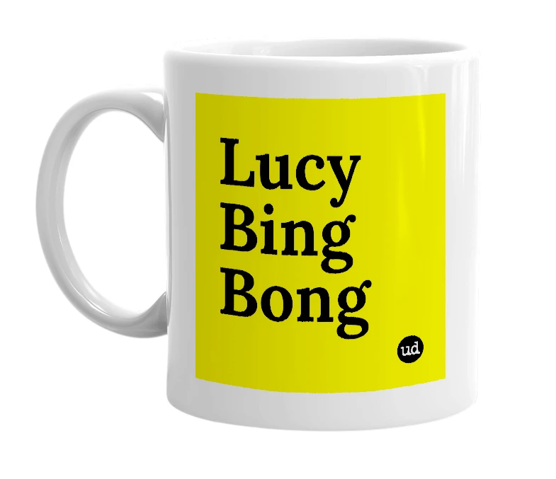 White mug with 'Lucy Bing Bong' in bold black letters